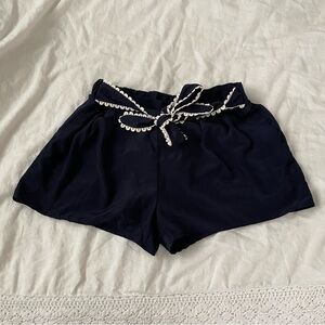 Francesca's SMALL Navy Scallop Tie Shorts Anthropologie